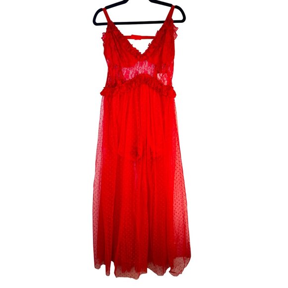 2/$30 NWT Choosy Size 18 Red Lingerie Maxi Gown Lace & Mesh - Picture 1 of 15